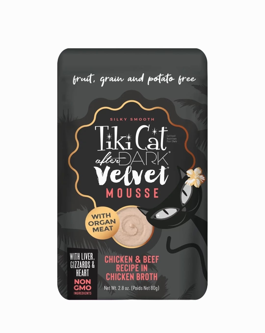 TIKI CAT AFTER DARK VELVET MOUSSE - POLLO Y CARNE EN CALDO DE POLLO - 80 GR - POUCH