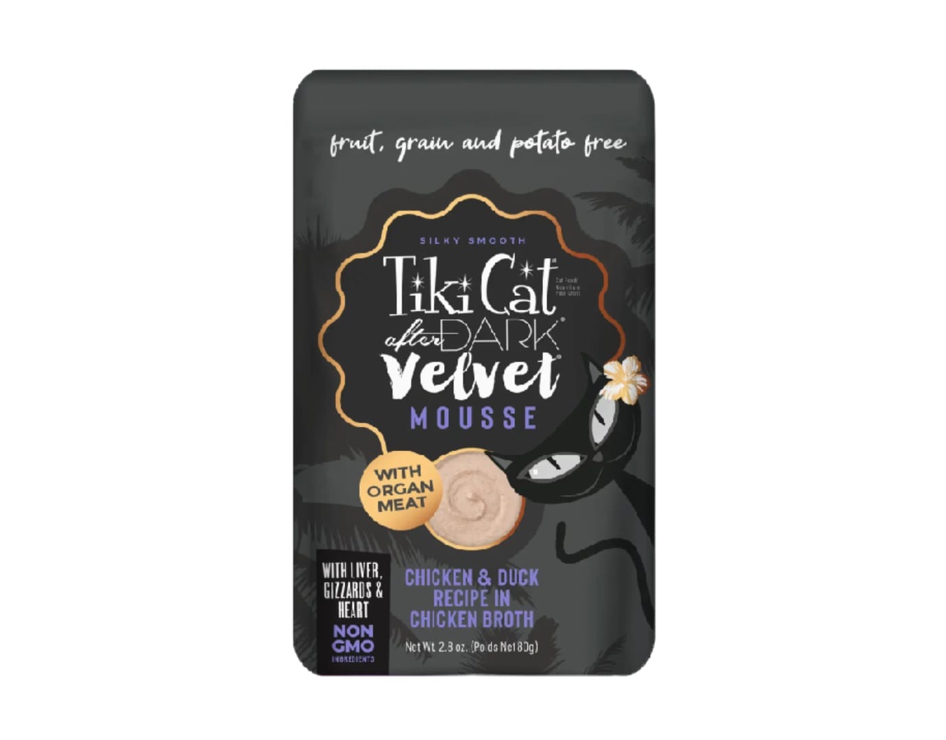 TIKI CAT AFTER DARK VELVET MOUSSE - POLLO Y PATO EN CALDO DE POLLO - 80 GR - POUCH