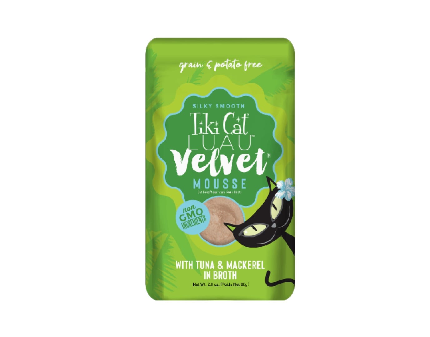 TIKI CAT LUAU VELVET MOUSSE - ATÚN Y CABALLA EN CALDO - 80 GR - POUCH