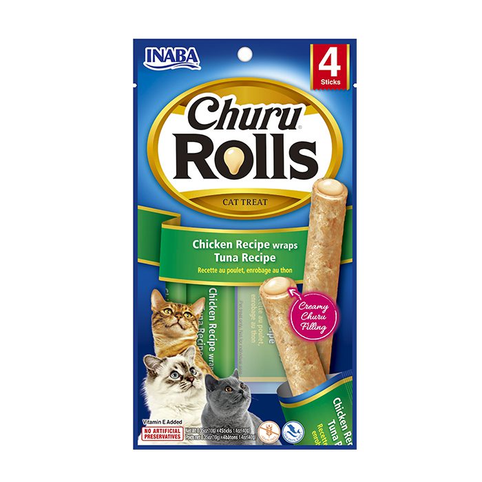 INABA CAT SNACK CHURU ROLLS PARA GATO POLLO CON ATÚN