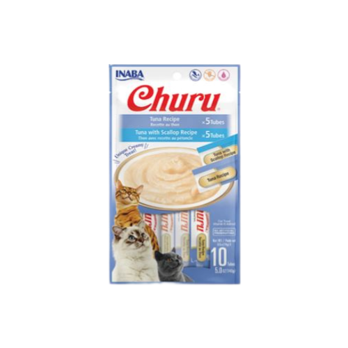 INABA CAT SNACK CHURU PACK X10 TUBOS ATÚN Y ATÚN CON VIEIRA