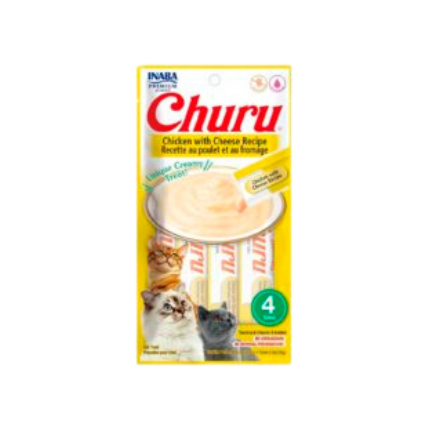 INABA CAT SNACK CHURU 4 PIEZAS - CHICKEN WITH CHEESE- POLLO Y QUESO 56 GR