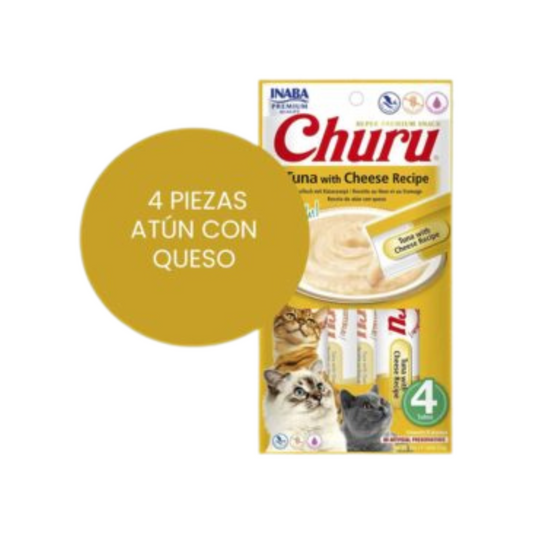 INABA CAT SNACK CHURU 4 PIEZAS - ATÚN Y QUESO 56 GR