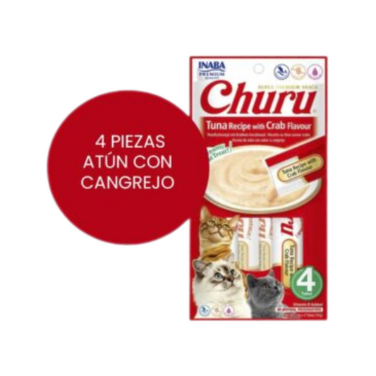 INABA CAT SNACK CHURU 4 PIEZAS - ATÚN Y CANGREJO 56 GR