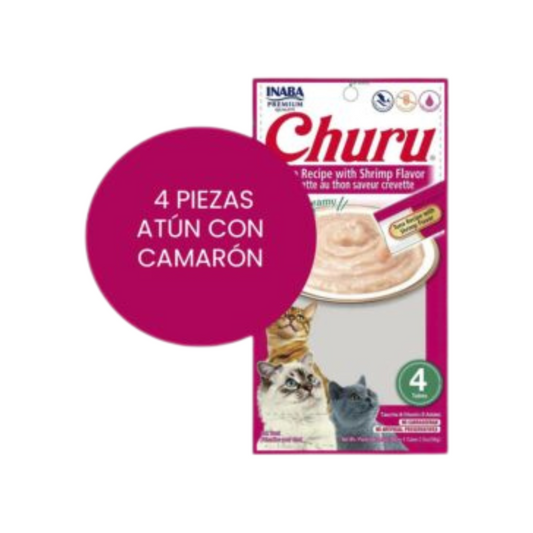 INABA CAT SNACK CHURU 4 PIEZAS - ATÚN Y CAMARÓN 56 GR