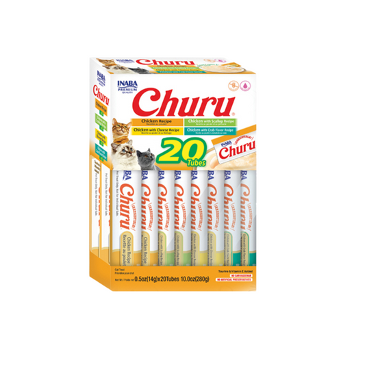 INABA CAT SNACK CHURU CAJA 20 PIEZAS -  VARIEDAD DE CHICKEN - POLLO 280 GR