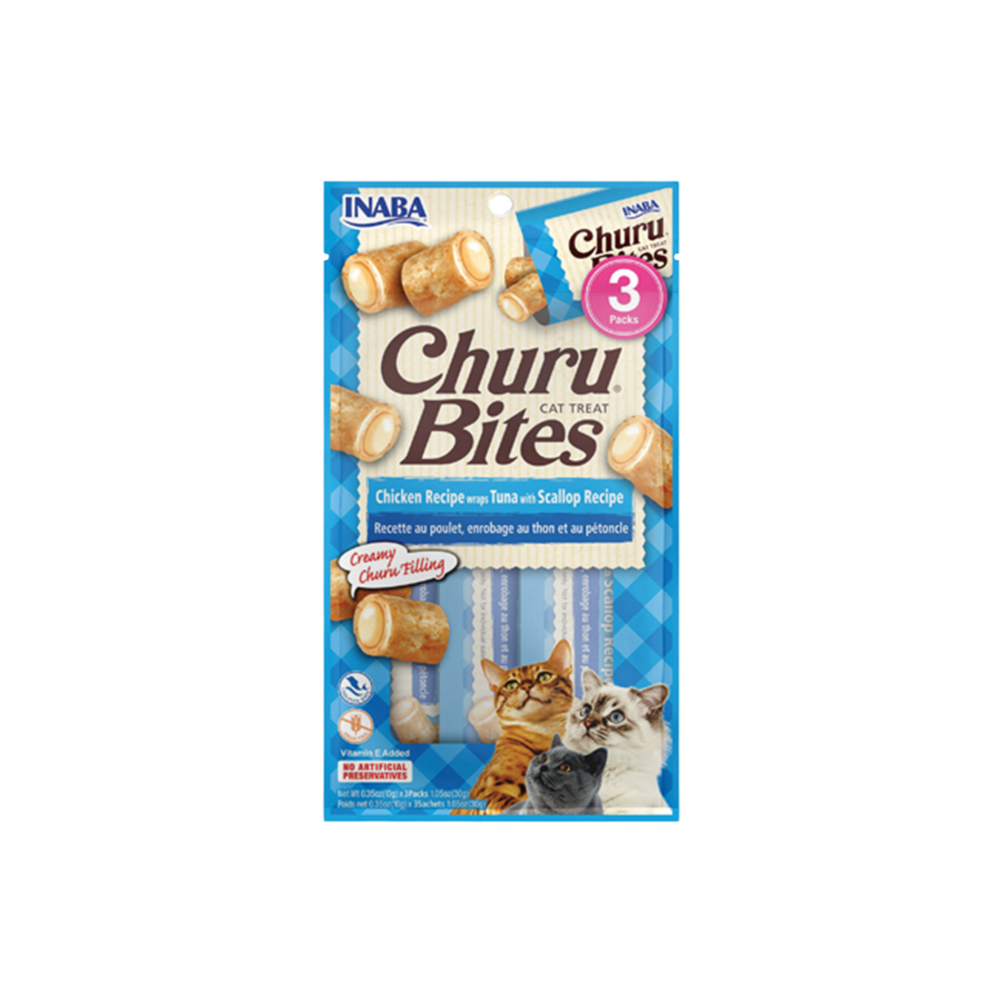 INABA CAT SNACK CHURU BITES POLLO WRAPS 3 PIEZAS - ATÚN CON VIEIRAS 30 GR