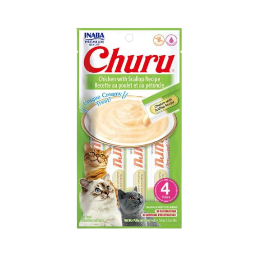 INABA CAT SNACK CHURU 4 PIEZAS -  POLLO Y VIEIRAS 56 GR (605)